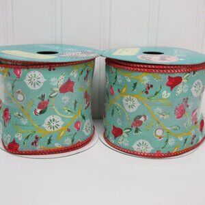 Pioneer Woman Christmas Holiday Decorative Wired Ribbon Bird Ogee 3"W Lot of 2